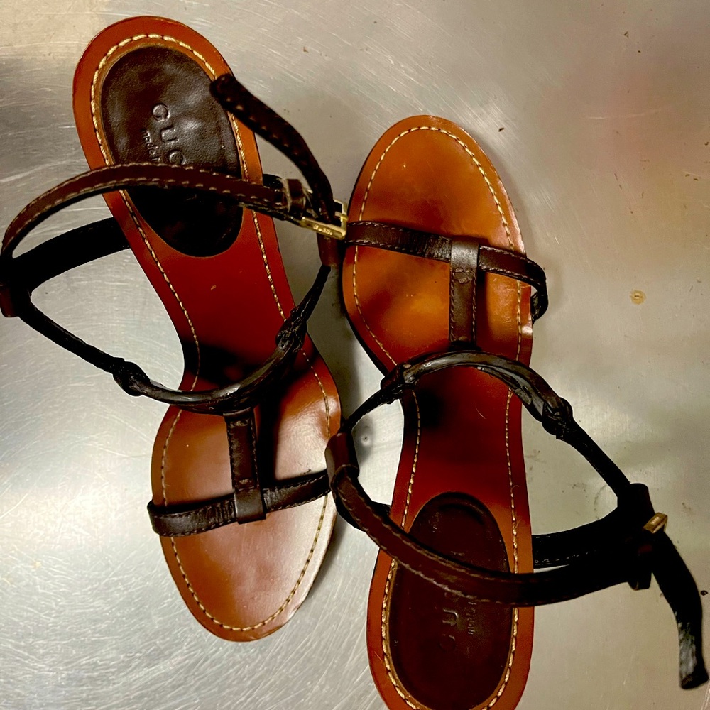 Gucci Leather Wedge Sandals